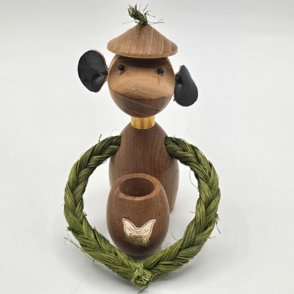 Vintage Monkey Toothpick Holder Wood and Rope ENESCO zoo line
